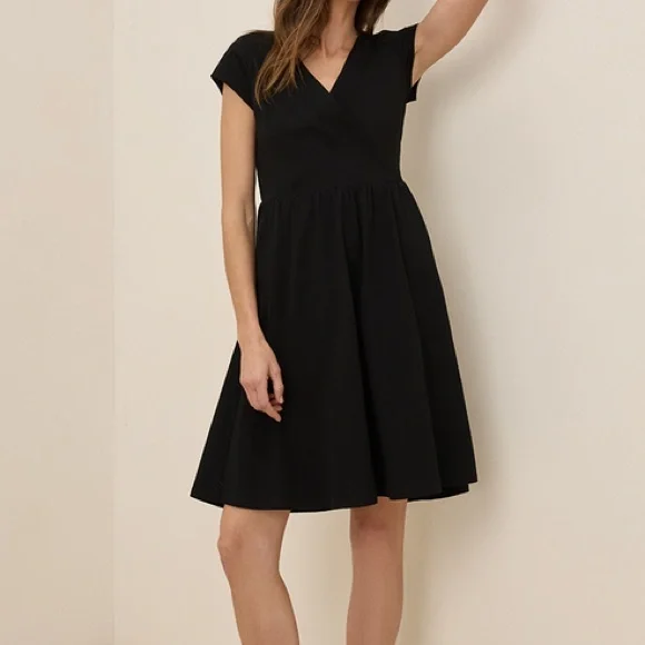 Pact Organic Fit & Flare Crossover Dress Black Small - Picture 2 of 5